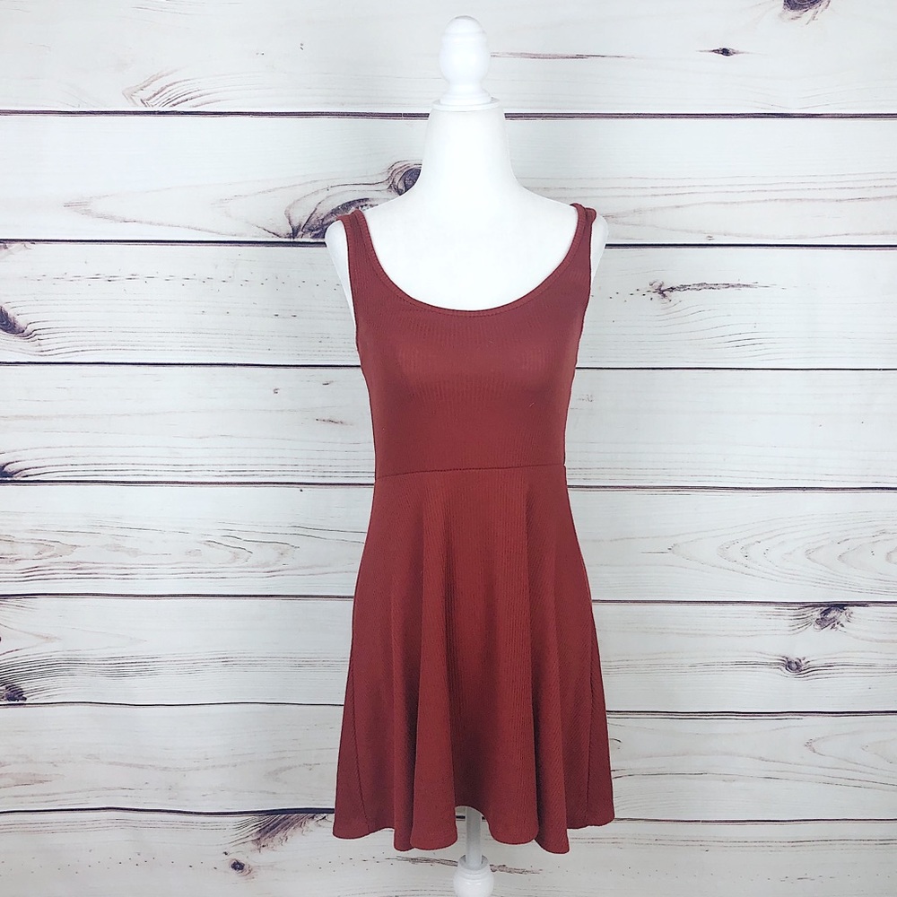 Forever 21 Burnt Orange Ribbed Skater Tank Mini Dress Small
